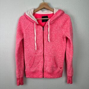 American Eagle Outfitters Small Fleece Lined Full Zip Sweater Hoodie Bright Pink